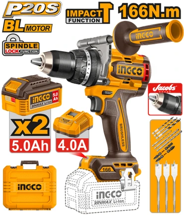 Taladro Atornillador Percutor 166Nm 20V Ingco (Cidli201668)