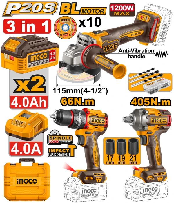 Kit Tald.66Nm+Llav Imp.405Nm+Amol+4Ax2 Ingco (Ckli20358)