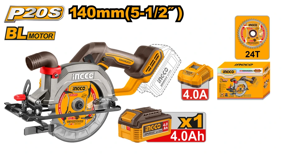 Sierra Circular 5 1/2" 20V Inc.1Bat.4A Ingco (Csli14023)